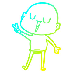 cold gradient line drawing happy cartoon bald man