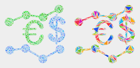 Financial trends mosaic icon of triangle elements which have variable sizes and shapes and colors. Geometric abstract vector illustration of financial trends.