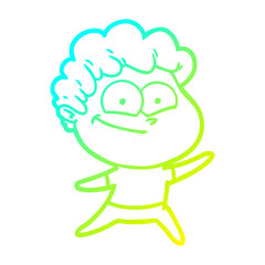 cold gradient line drawing cartoon happy man