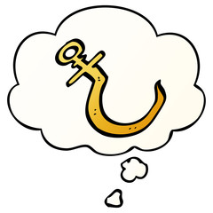 cartoon fish hook and thought bubble in smooth gradient style