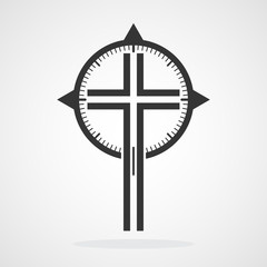 Gray Christian Cross icon with Compass. Vector illustration.