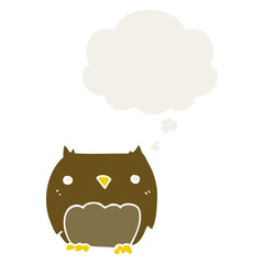 cute cartoon owl and thought bubble in retro style