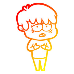 warm gradient line drawing cartoon exhausted boy