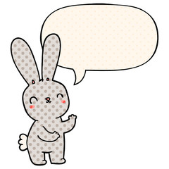 cute cartoon rabbit and speech bubble in comic book style