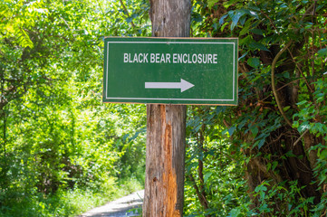 A signboard reading Black Bear Enclosure at Dachigam National Park in Srinagar, Kashmir