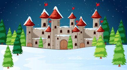 Castle in snow scene