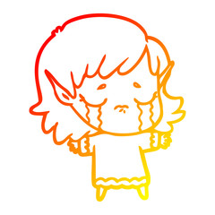 warm gradient line drawing cartoon crying elf girl