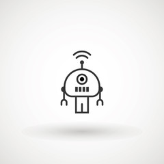 Bot icon. Cute smiling robot. Vector modern line character illustration isolated on white background. Outline robot sign design. Virtual online support. Artificial Intelligence AI .