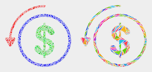 Undo payment collage icon of triangle elements which have various sizes and shapes and colors. Geometric abstract vector design concept of undo payment.