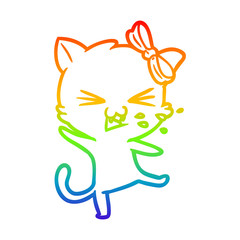 rainbow gradient line drawing cartoon cat
