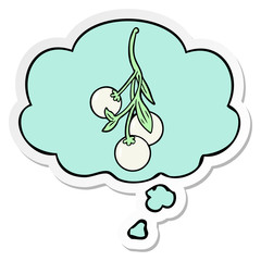 cartoon mistletoe and thought bubble as a printed sticker