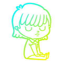 cold gradient line drawing cartoon woman