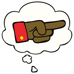 cartoon pointing hand and thought bubble