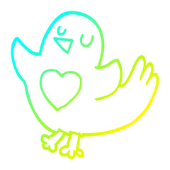 cold gradient line drawing cartoon bird with heart