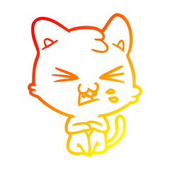 warm gradient line drawing cartoon cat hissing