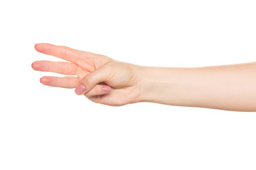 Empty open woman hand on white background