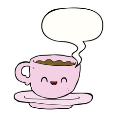 cartoon hot cup of coffee and speech bubble