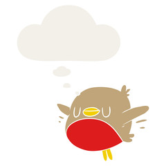 cartoon christmas robin and thought bubble in retro style