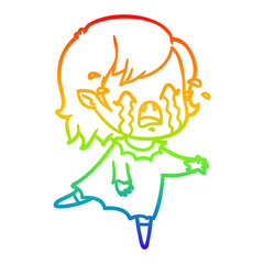 rainbow gradient line drawing cartoon crying vampire girl