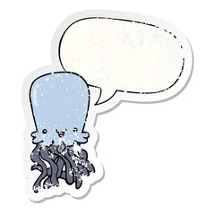 cartoon octopus and speech bubble distressed sticker