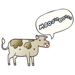cartoon cow and speech bubble in smooth gradient style