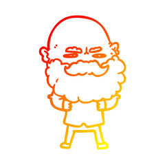 warm gradient line drawing cartoon man with beard frowning