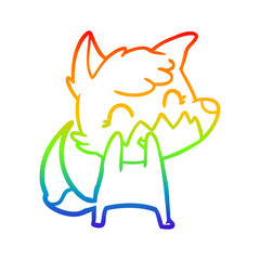 rainbow gradient line drawing happy cartoon fox
