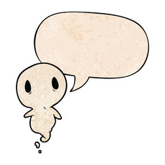 cute cartoon ghost and speech bubble in retro texture style