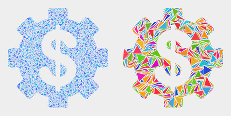 Financial settings collage icon of triangle items which have different sizes and shapes and colors. Geometric abstract vector illustration of financial settings.