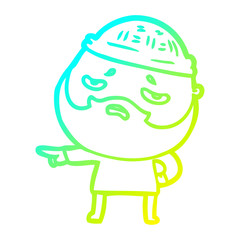 cold gradient line drawing cartoon worried man with beard