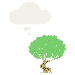 cartoon tree and thought bubble in retro style