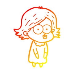 warm gradient line drawing cartoon girl pouting