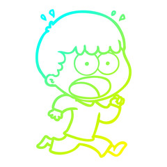 cold gradient line drawing cartoon shocked man running away