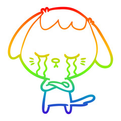 rainbow gradient line drawing cartoon crying dog