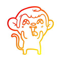 warm gradient line drawing crazy cartoon monkey