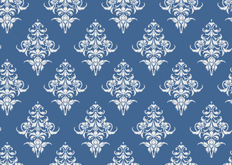 Luxury seamless pattern floral wallpaper, Blue and White vector pattern for design
