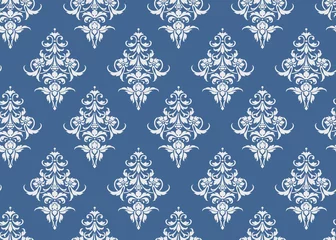 Kussenhoes Luxury seamless pattern floral wallpaper, Blue and White vector pattern for design © JANNTA