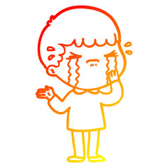 warm gradient line drawing cartoon man crying