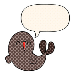 cute cartoon whale and speech bubble in comic book style