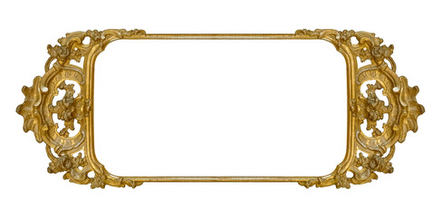 Panoramic golden frame for paintings, mirrors or photo isolated on white background