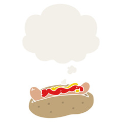 cartoon hotdog and thought bubble in retro style