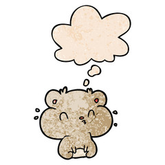 cartoon hamster and thought bubble in grunge texture pattern style