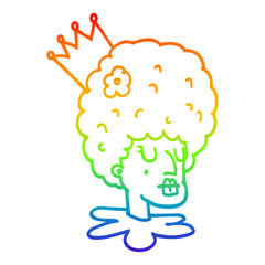 rainbow gradient line drawing cartoon queen in makeup and huge wig