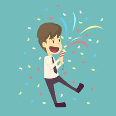 Businessman happy in celebration success.cartoon of business,employee success is the concept of the man characters business, can be used as a background, banner, infographic. vector illustration