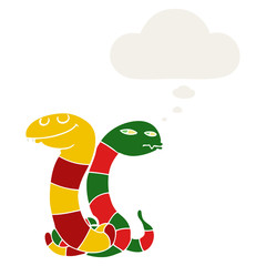 cartoon snakes and thought bubble in retro style