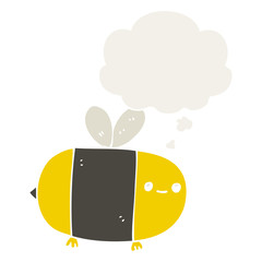 cute cartoon bee and thought bubble in retro style