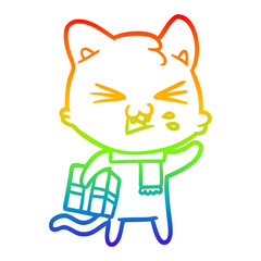 rainbow gradient line drawing cartoon cat hissing