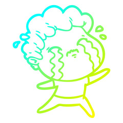 cold gradient line drawing cartoon man crying