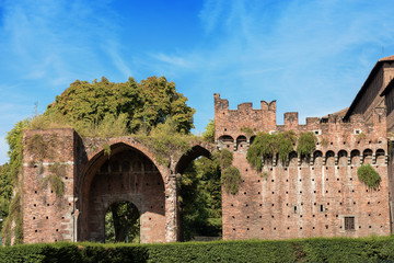 Fototapeta premium Detail of the Sforza Castle XV century (Castello Sforzesco). It is one of the main symbols of the city of Milan, Lombardy, Italy, Europe