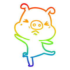 rainbow gradient line drawing cartoon furious pig